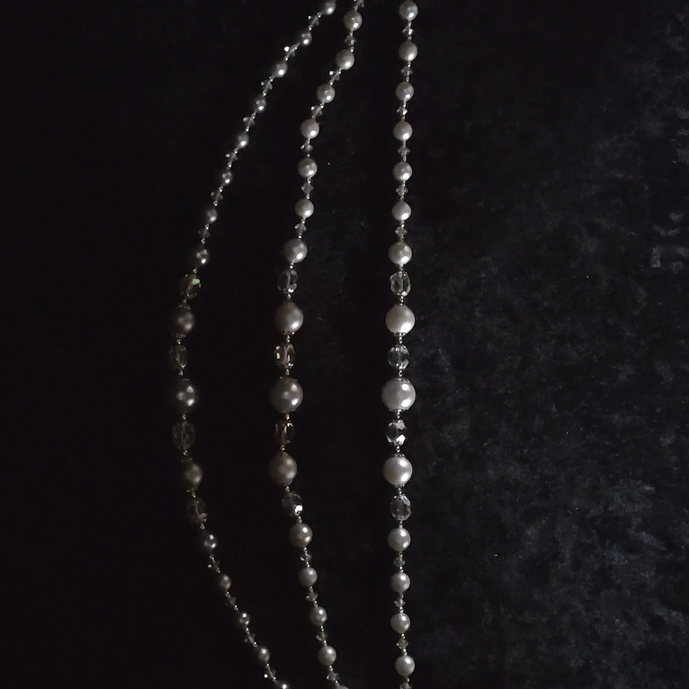 Made In Japan. Stunning Vintage Faux Pearl And Crystal 3-strand Necklace. - Picture 8 of 12